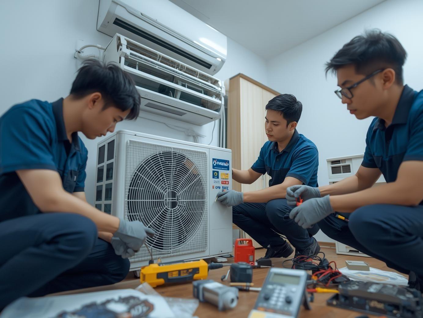 Air conditioner technician providing gas filling and servicing in Noida Gurgaon