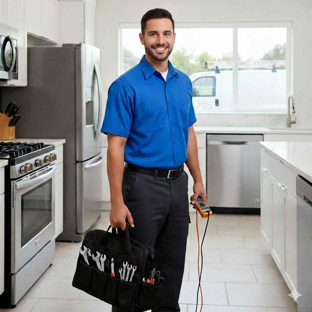 Professional appliance technician from Appliance Service India inspecting home appliances at customer location in Delhi NCR